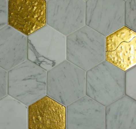 Bianco Carrara and Oro Murano glass - Hexagoni
