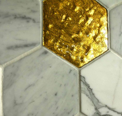 Bianco Carrara e vetro Murano Oro - Hexagoni