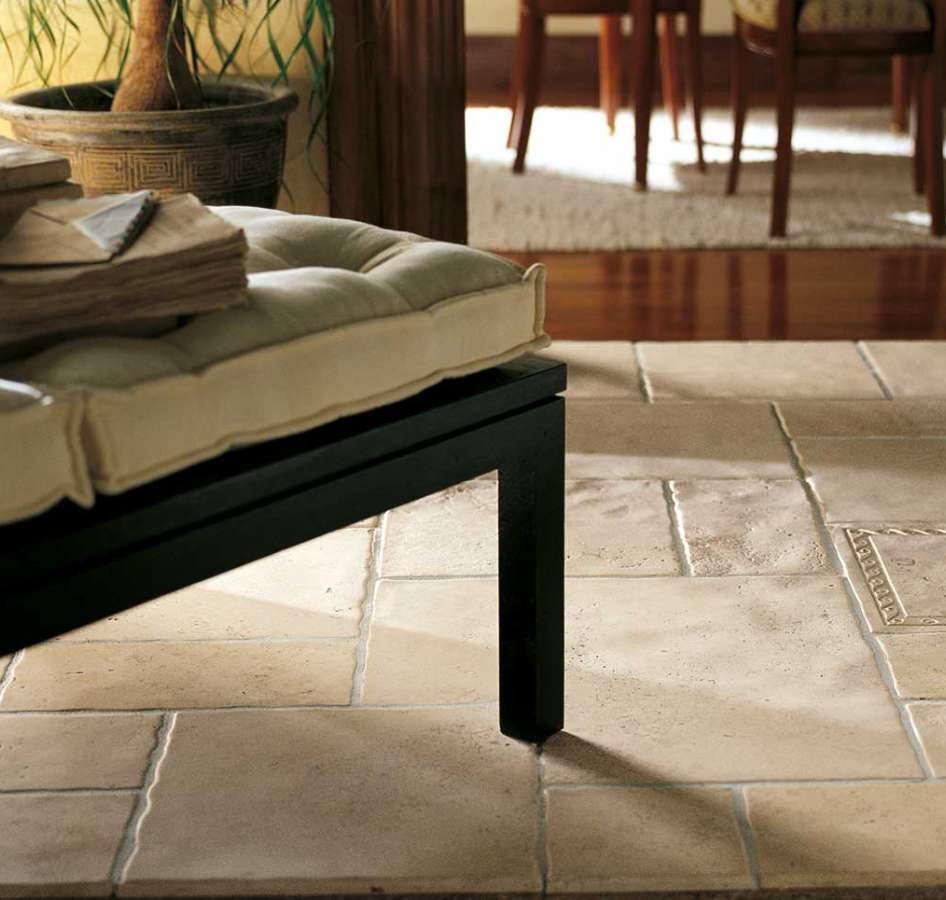 Floor tiles in Crema Luna, Opus Maximum refinement - Lavorati