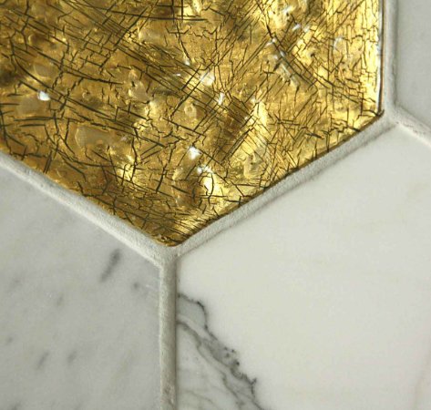 Bianco Carrara e vetro Murano Oro - Hexagoni
